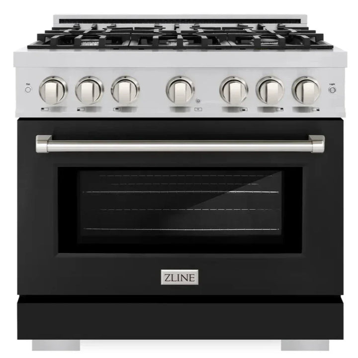 ZLINE 36" 5.2 cu. ft. Select Gas Range with 6 Burners in Stainless Steel with Black Matte Door, HGR-BLM-36