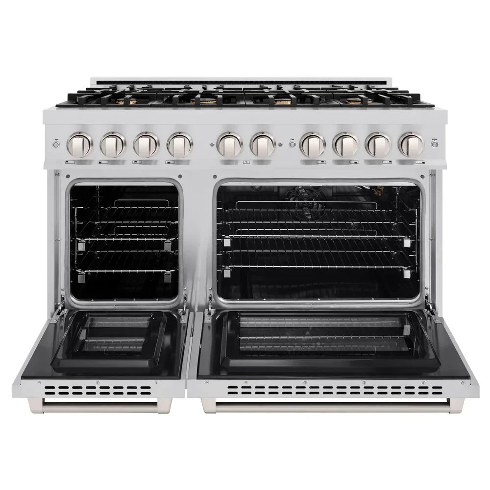 ZLINE 48" 6.7 cu. ft. Select Double Oven Gas Range in Stainless Steel with 8 Brass Burners, HGR-BR-48