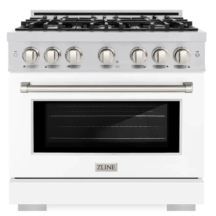 ZLINE 36" 5.2 cu. ft. Select Gas Range with 6 Burners in Stainless Steel with White Matte Door, HGR-WM-36
