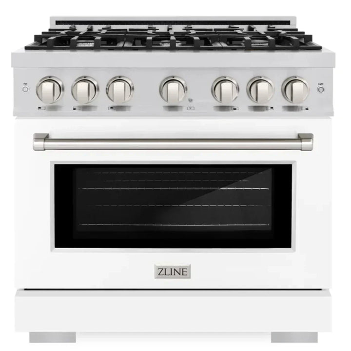ZLINE 36" 5.2 cu. ft. Select Gas Range with 6 Burners in Stainless Steel with White Matte Door, HGR-WM-36