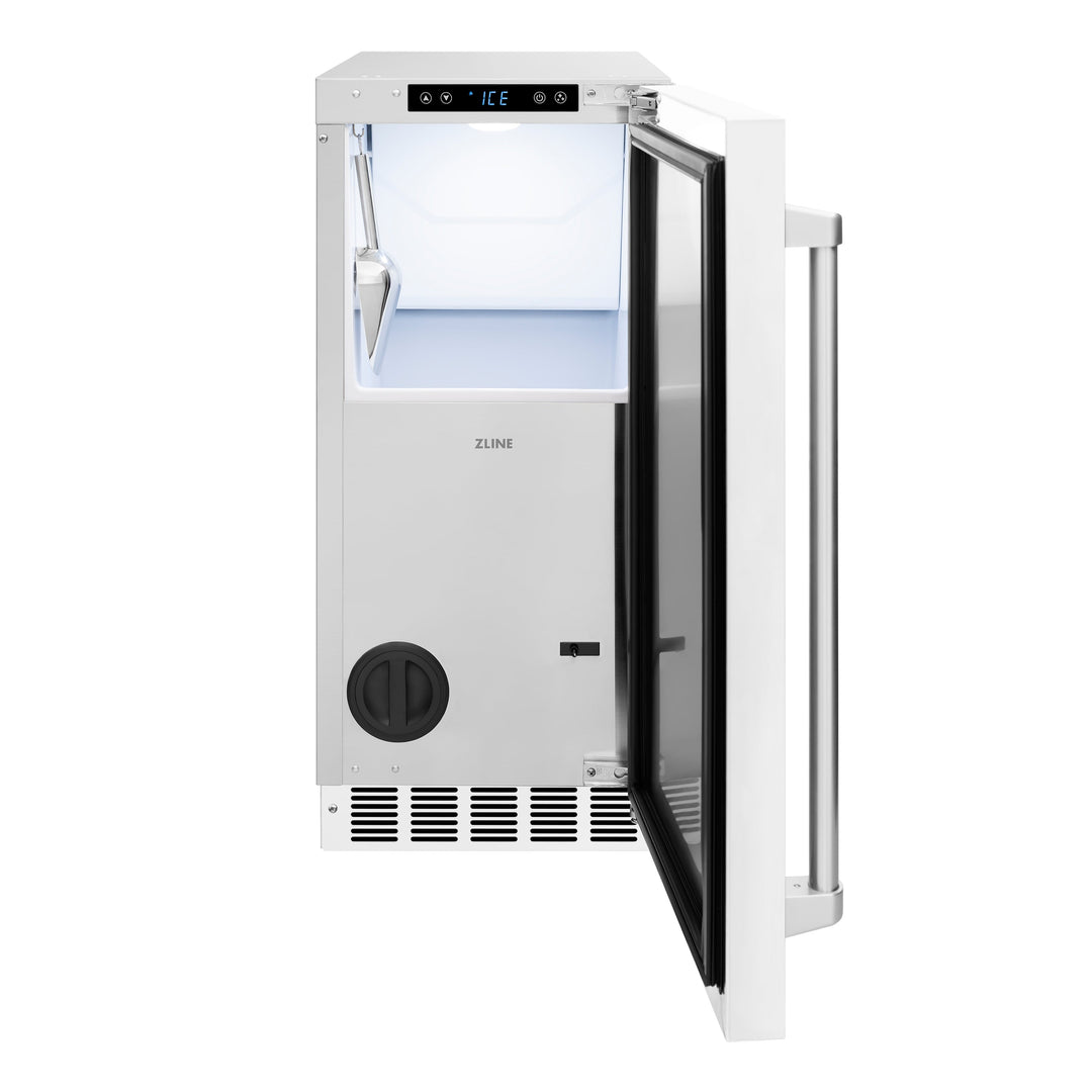 ZLINE 15 in. Touchstone Clear Cube Ice Maker with Drain Pump and White Matte Door (ICCD-WM-15)