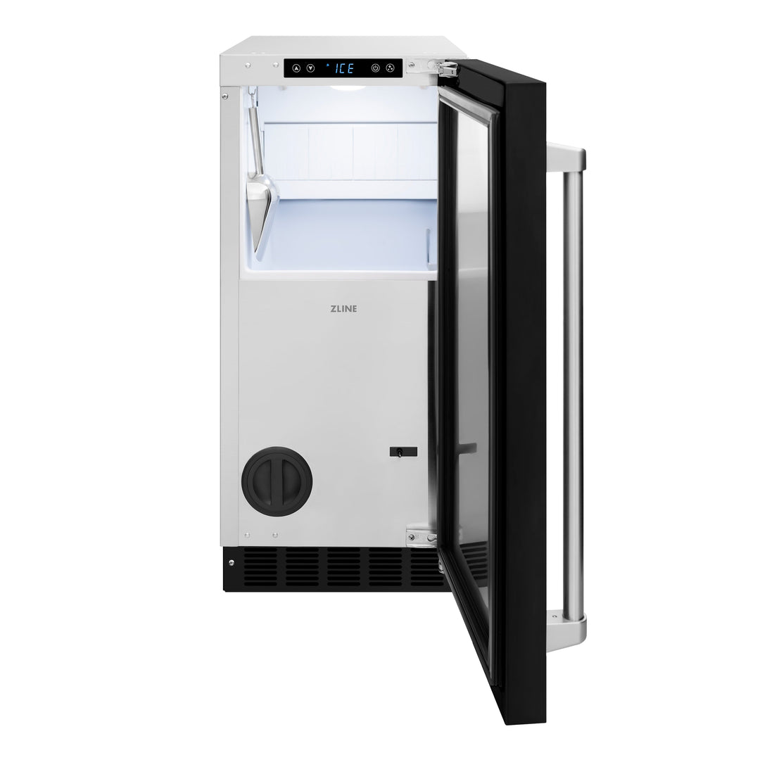 ZLINE 15 in. Touchstone Gourmet Ice Maker with Drain Pump and Black Matte Door (IGMD-BLM-15)