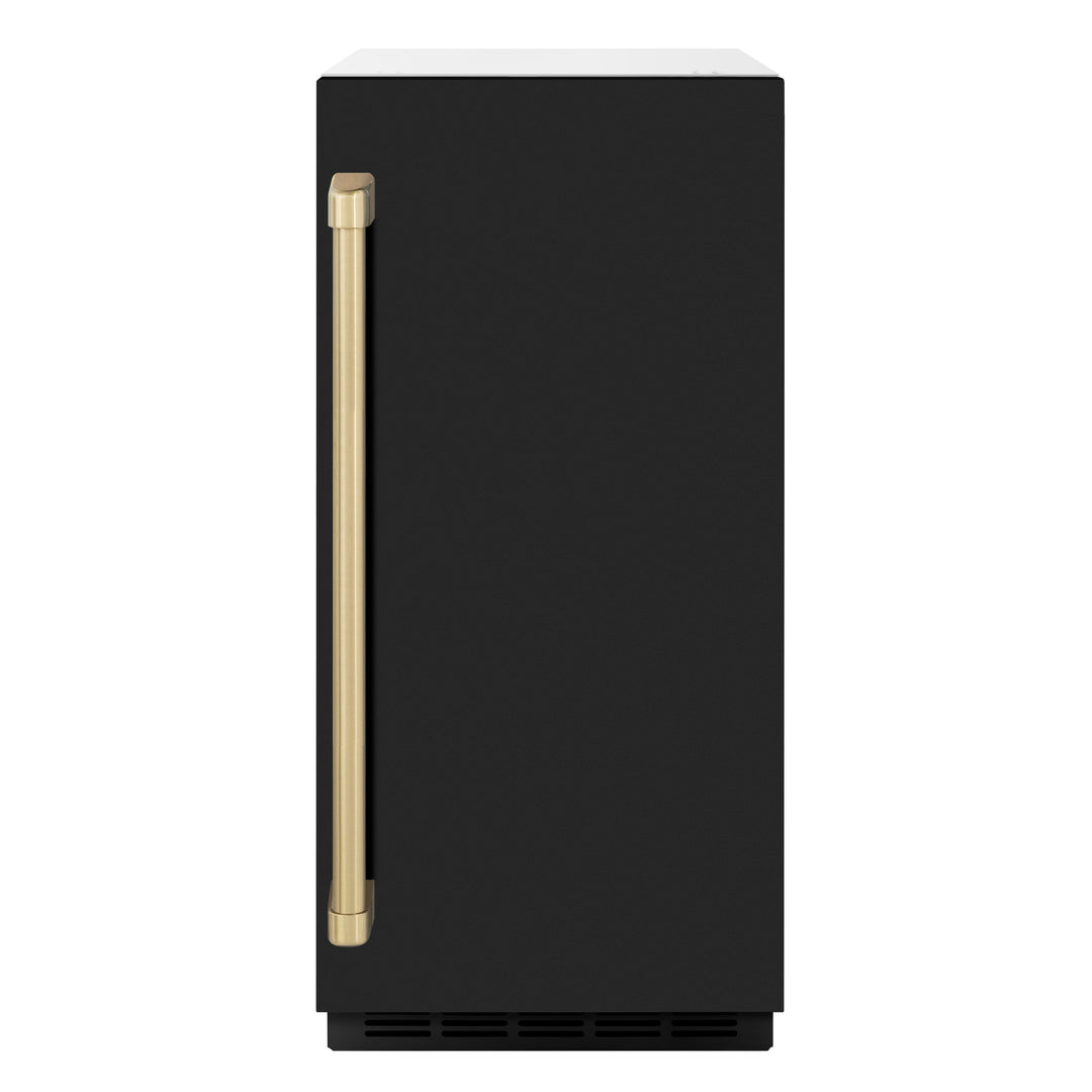 ZLINE Autograph Edition 15 in. Touchstone Gourmet Ice Maker with Drain Pump and Black Matte Door with Champagne Bronze Handle (IGMDZ-BLM-15-CB)