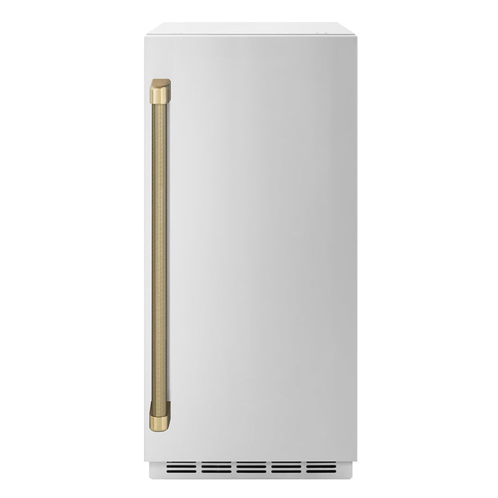 ZLINE Autograph Edition 15 in. Touchstone Gourmet Ice Maker with Drain Pump and Solid Stainless Steel Door with Champagne Bronze Helix Handle (IGMDZ-ST-15-KCB)