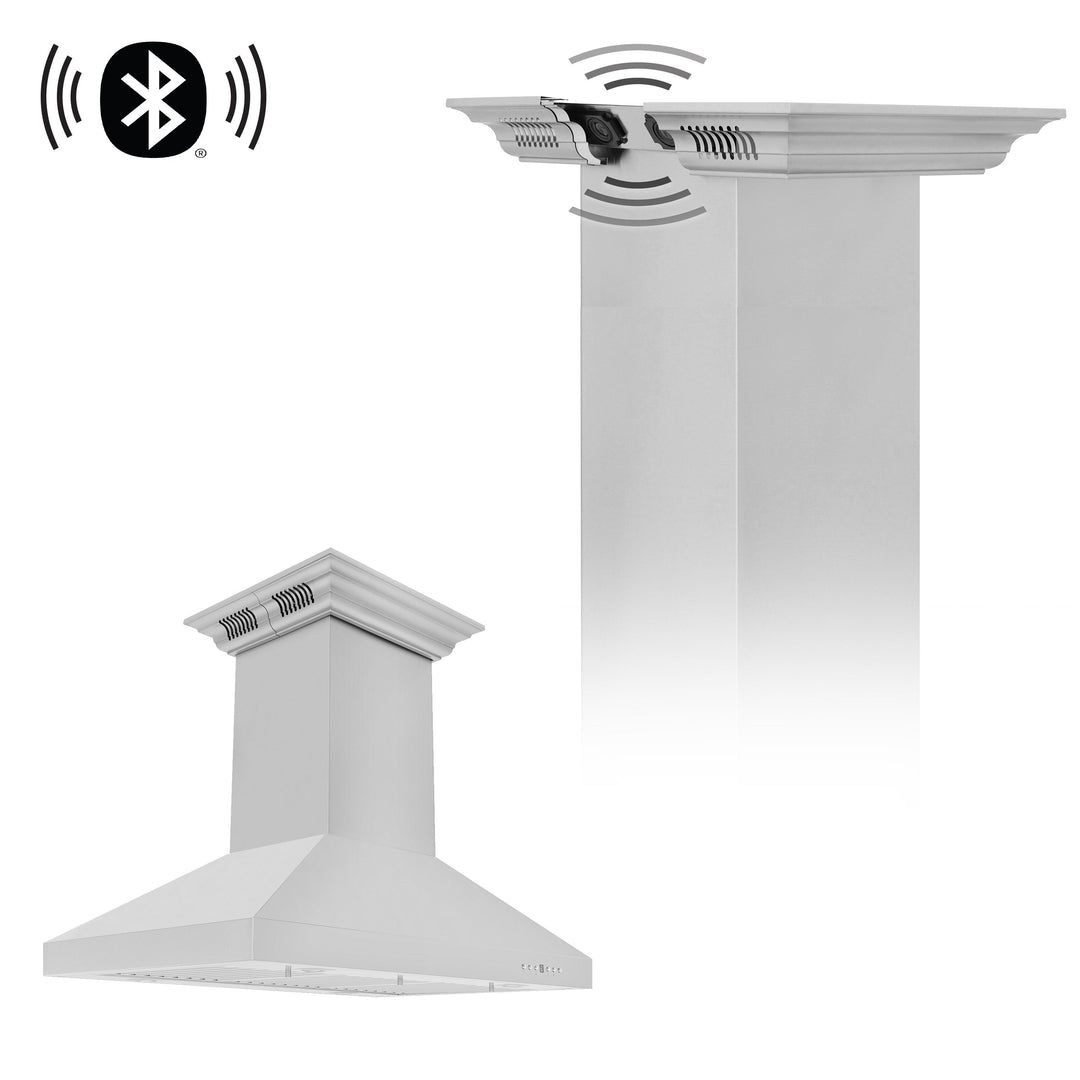 48" ZLINE CrownSoundâ„¢Ducted Vent Island Mount Range Hood in Stainless Steel with Built-in Bluetooth Speakers (KL3iCRN-BT-48)