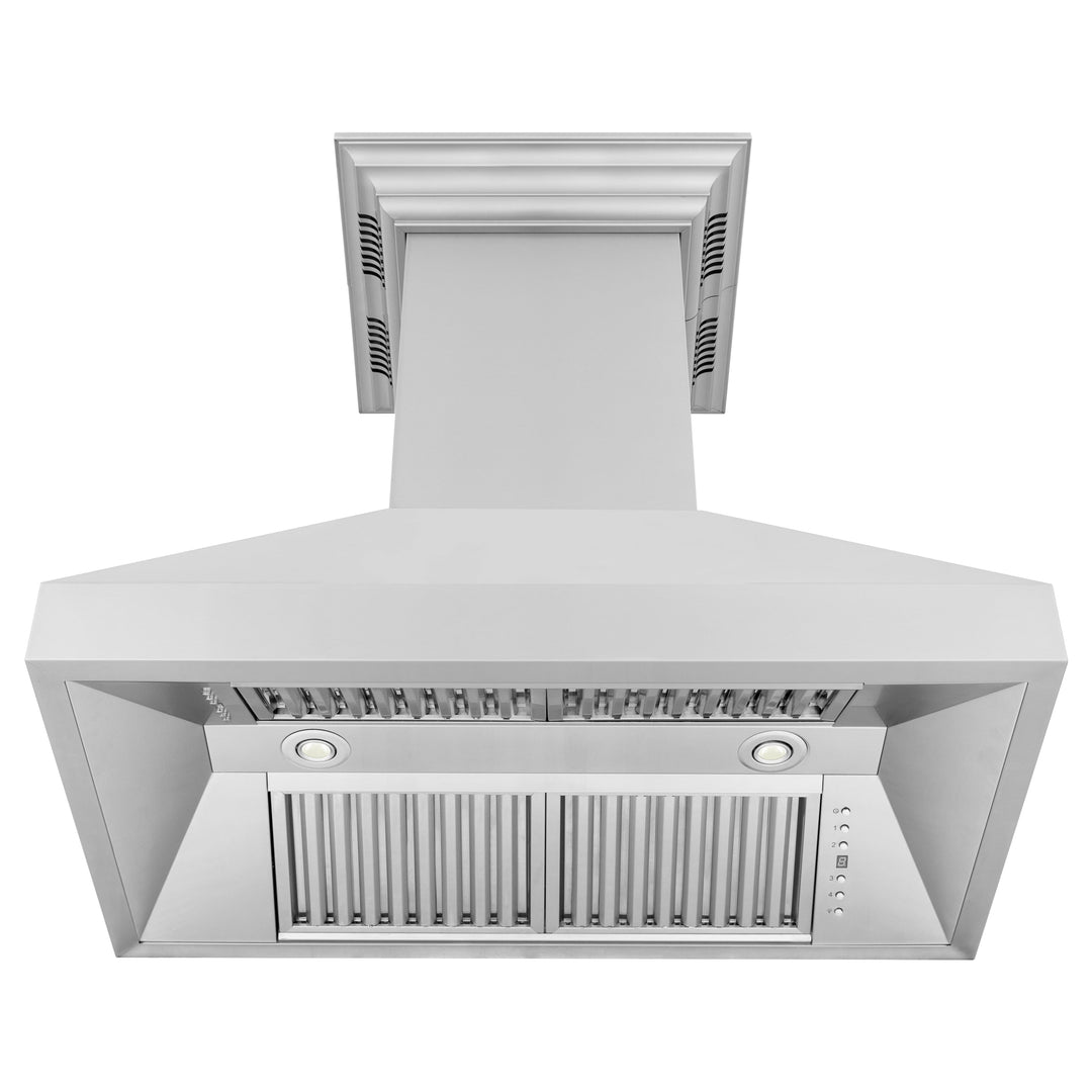 36 in. ZLINE CrownSoundâ„¢ Ducted Vent Island Mount Range Hood in Stainless Steel with Built-in Bluetooth Speakers (597iCRN-BT-36)