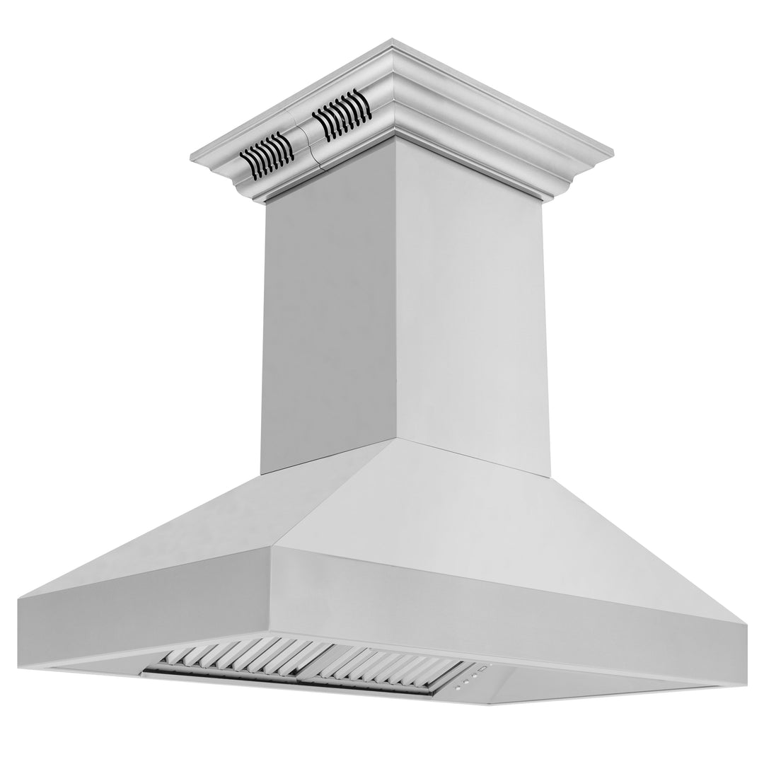 36 in. ZLINE CrownSoundâ„¢ Ducted Vent Island Mount Range Hood in Stainless Steel with Built-in Bluetooth Speakers (597iCRN-BT-36)