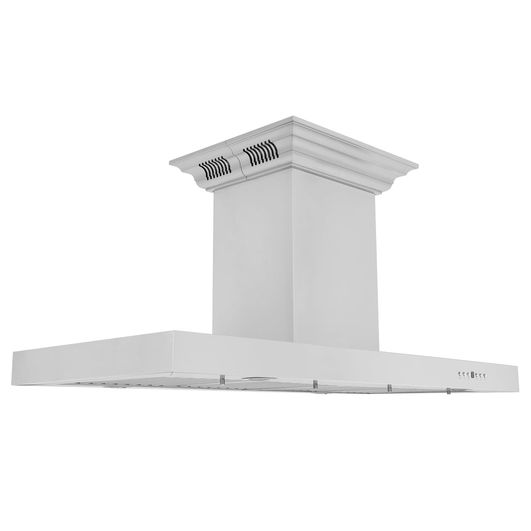 48" ZLINE CrownSoundâ„¢Ducted Vent Island Mount Range Hood in Stainless Steel with Built-in Bluetooth Speakers (KE2iCRN-BT-48)