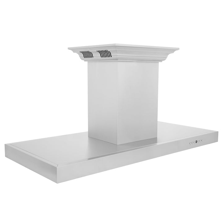 48" ZLINE CrownSoundâ„¢Ducted Vent Island Mount Range Hood in Stainless Steel with Built-in Bluetooth Speakers (KE2iCRN-BT-48)