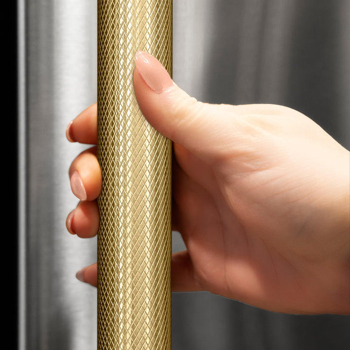 ZLINE Autograph Edition 24 in. Touchstone Dual Zone 44 Bottle Wine Cooler with Black Stainless Steel Glass Door and Champagne Bronze Helix Handle (RWDOZ-BS-24-KCB)