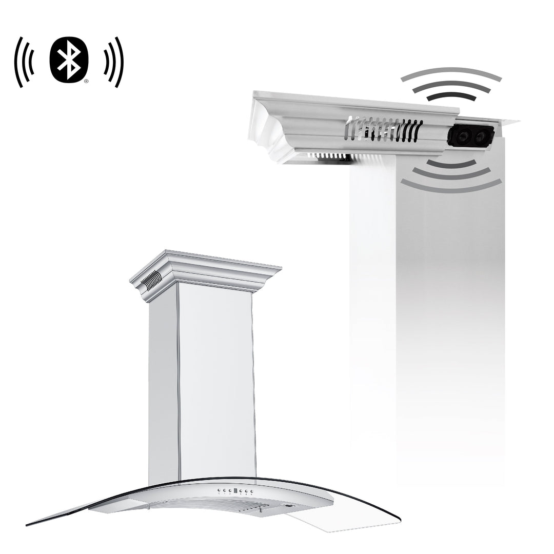 48" ZLINE CrownSoundâ„¢Ducted Vent Wall Mount Range Hood in Stainless Steel with Built-in Bluetooth Speakers (KN4CRN-BT-48)