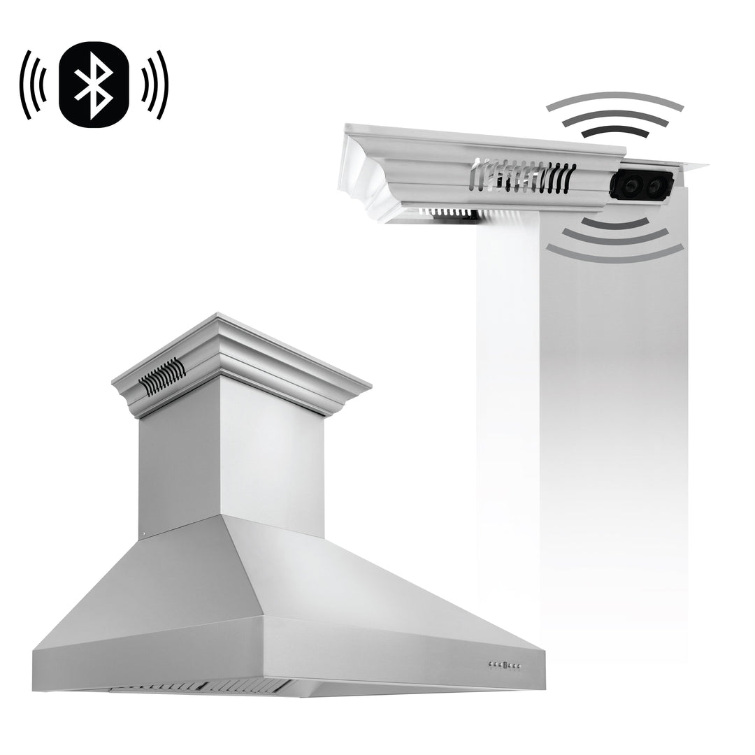 42" ZLINE CrownSoundâ„¢Ducted Vent Professional Wall Mount Range Hood in Stainless Steel with Built-in Bluetooth Speakers (697CRN-BT-42)
