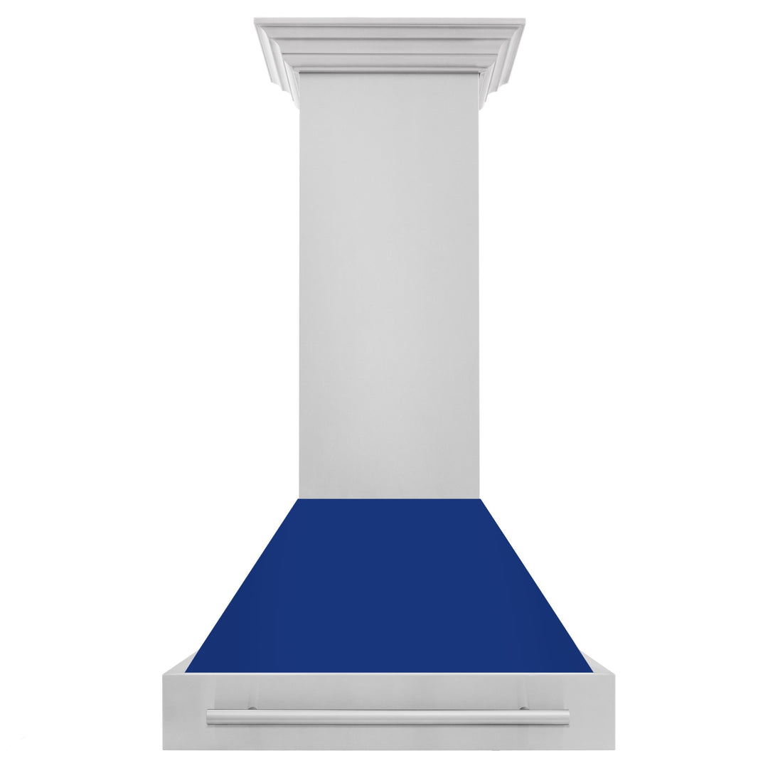 ZLINE 30" Stainless Steel Range Hood with Blue Gloss Shell and Stainless Steel Handle (8654STX-BG-30)