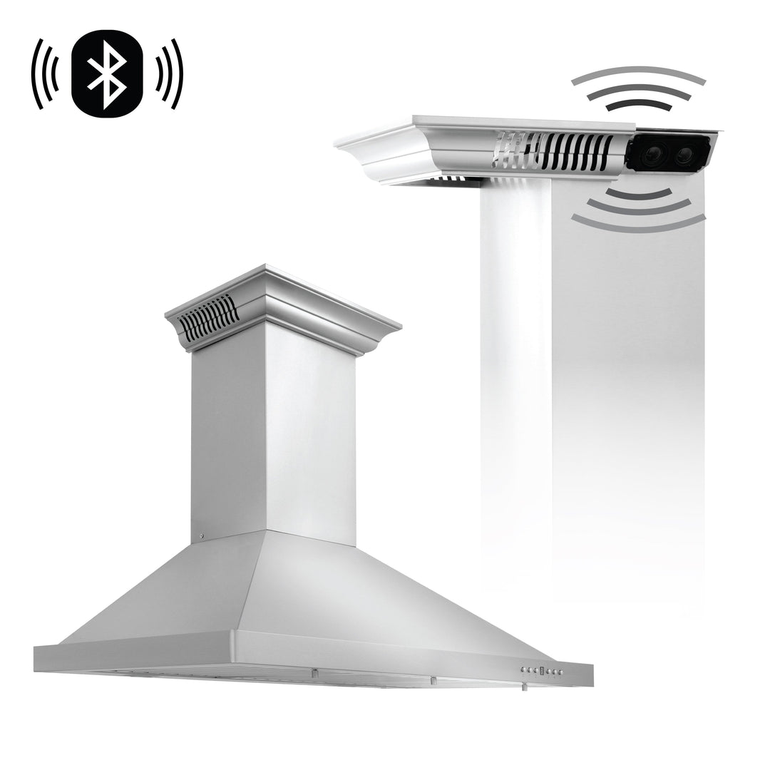 36" ZLINE CrownSoundâ„¢Ducted Vent Wall Mount Range Hood in Stainless Steel with Built-in Bluetooth Speakers (KBCRN-BT-36)