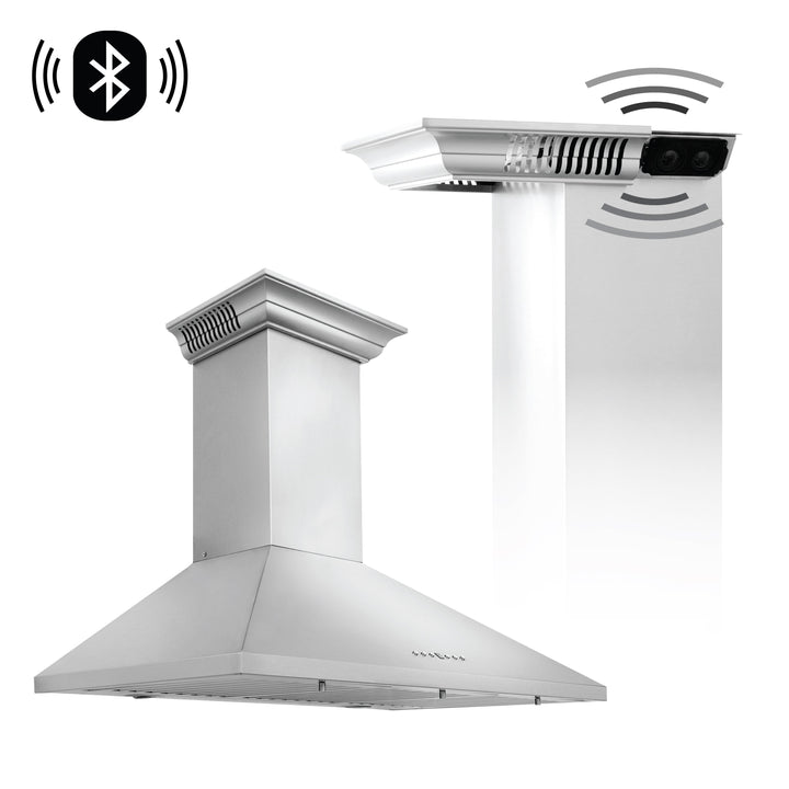 36" ZLINE CrownSoundâ„¢Ducted Vent Wall Mount Range Hood in Stainless Steel with Built-in Bluetooth Speakers (KL2CRN-BT-36)