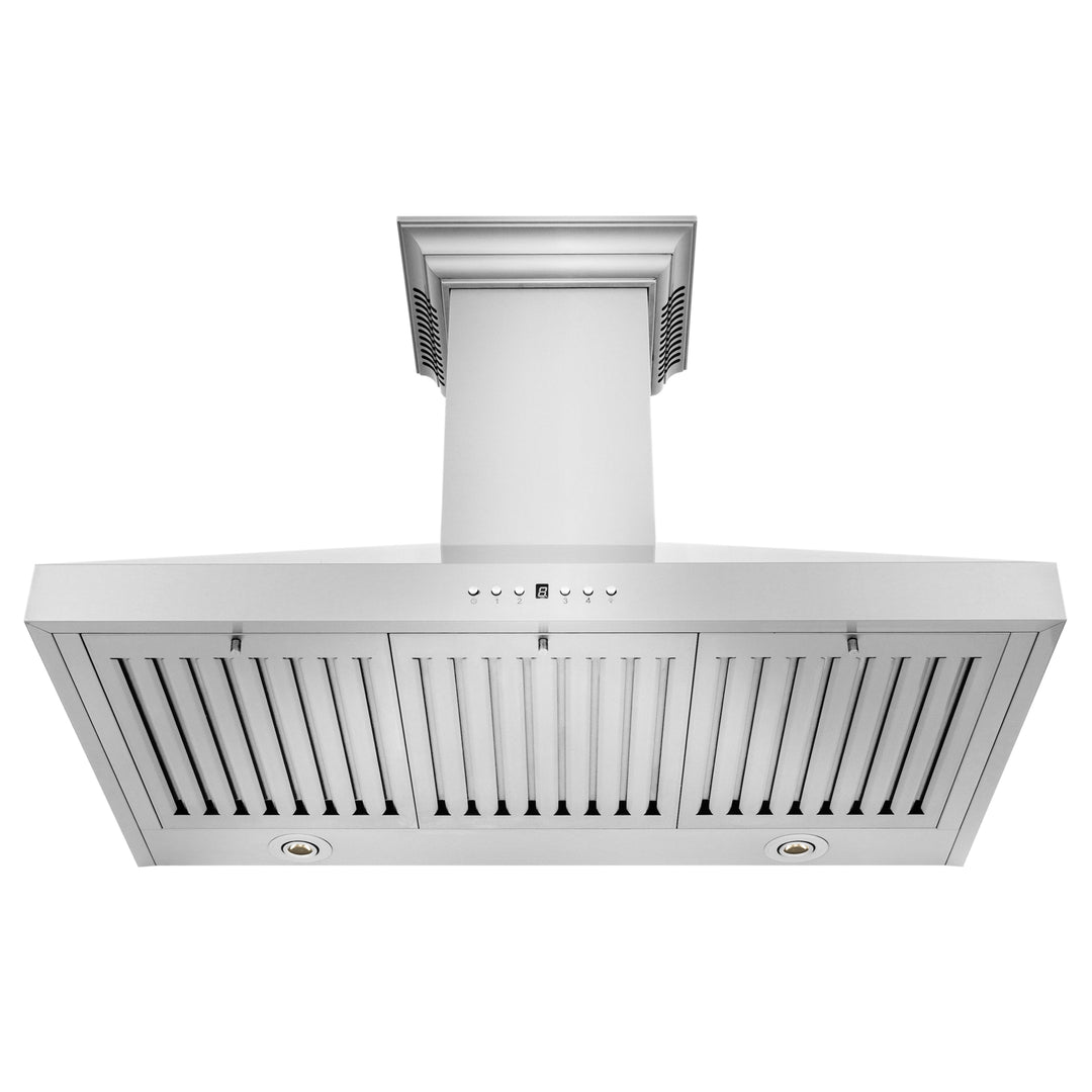 36" ZLINE CrownSoundâ„¢Ducted Vent Wall Mount Range Hood in Stainless Steel with Built-in Bluetooth Speakers (KL3CRN-BT-36)