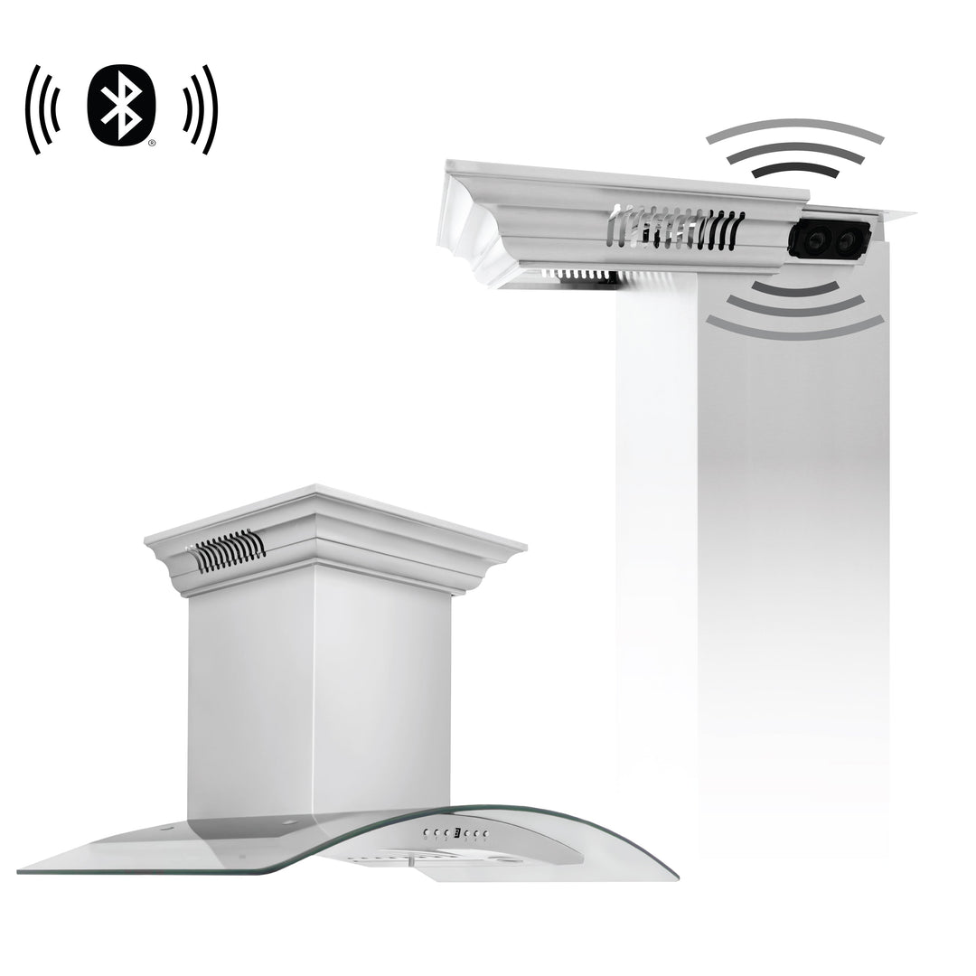36" ZLINE CrownSoundâ„¢Ducted Vent Wall Mount Range Hood in Stainless Steel with Built-in Bluetooth Speakers (KN4CRN-BT-36)