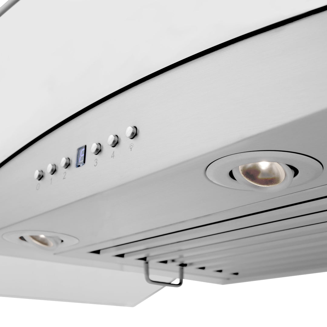 36" ZLINE CrownSoundâ„¢Ducted Vent Wall Mount Range Hood in Stainless Steel with Built-in Bluetooth Speakers (KZCRN-BT-36)