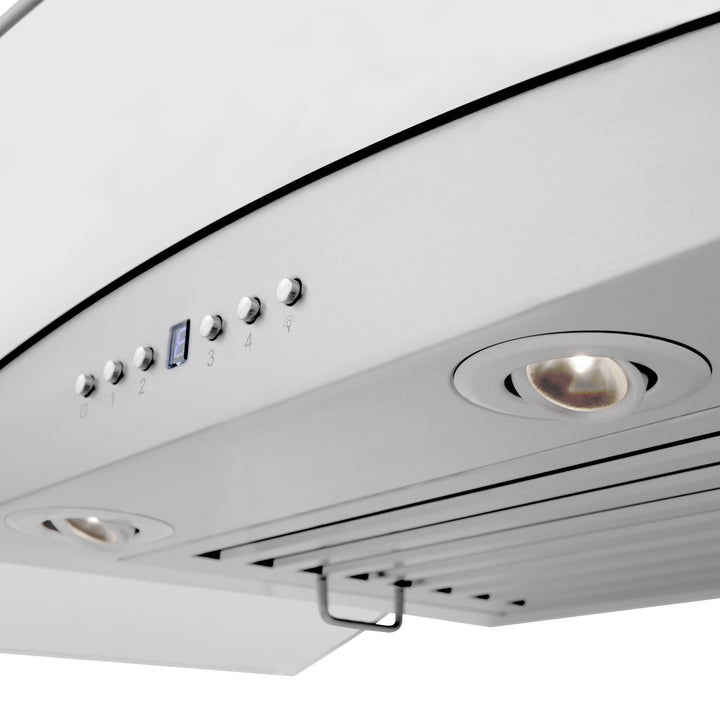 36" ZLINE CrownSoundâ„¢Ducted Vent Wall Mount Range Hood in Stainless Steel with Built-in Bluetooth Speakers (KZCRN-BT-36)