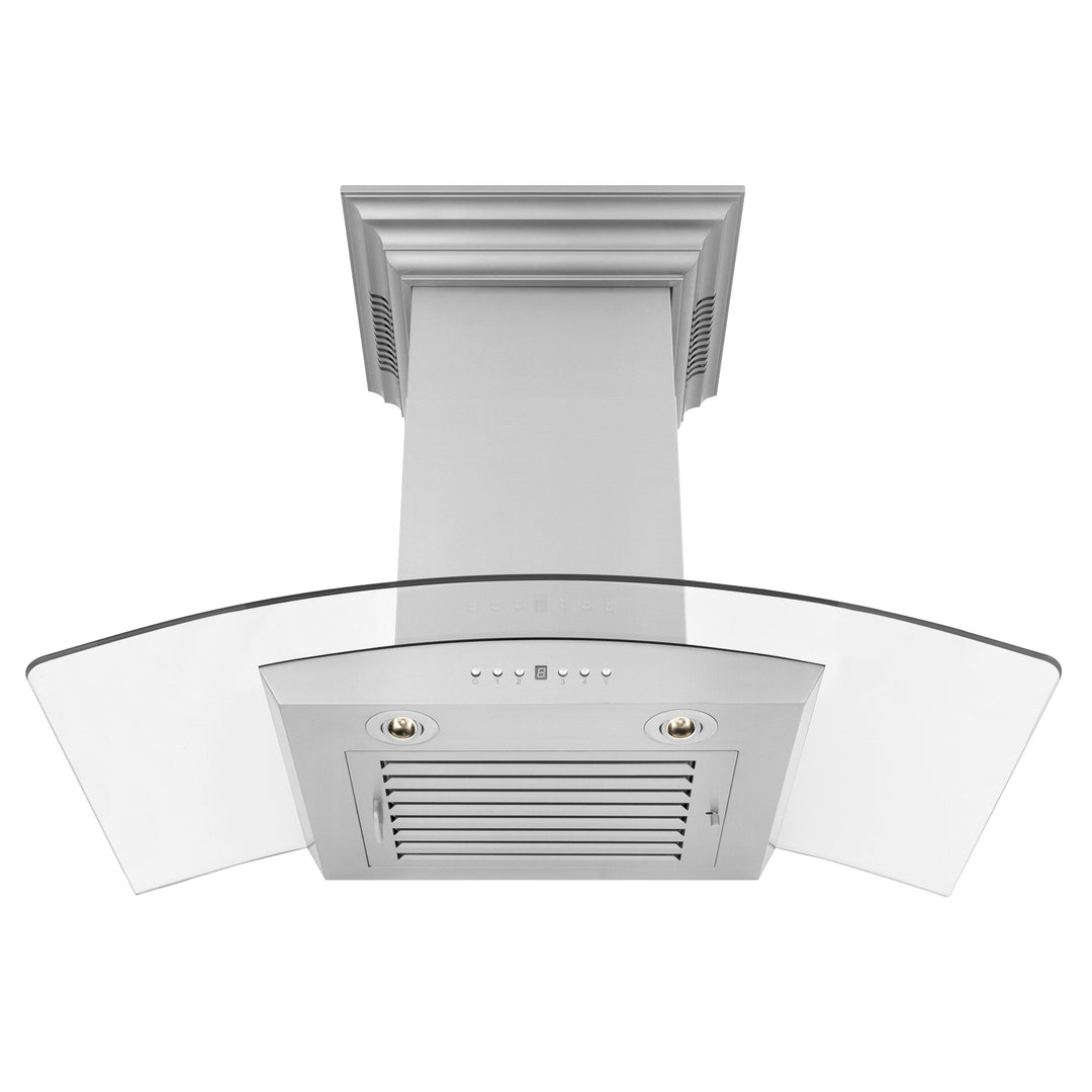 36" ZLINE CrownSoundâ„¢Ducted Vent Wall Mount Range Hood in Stainless Steel with Built-in Bluetooth Speakers (KZCRN-BT-36)