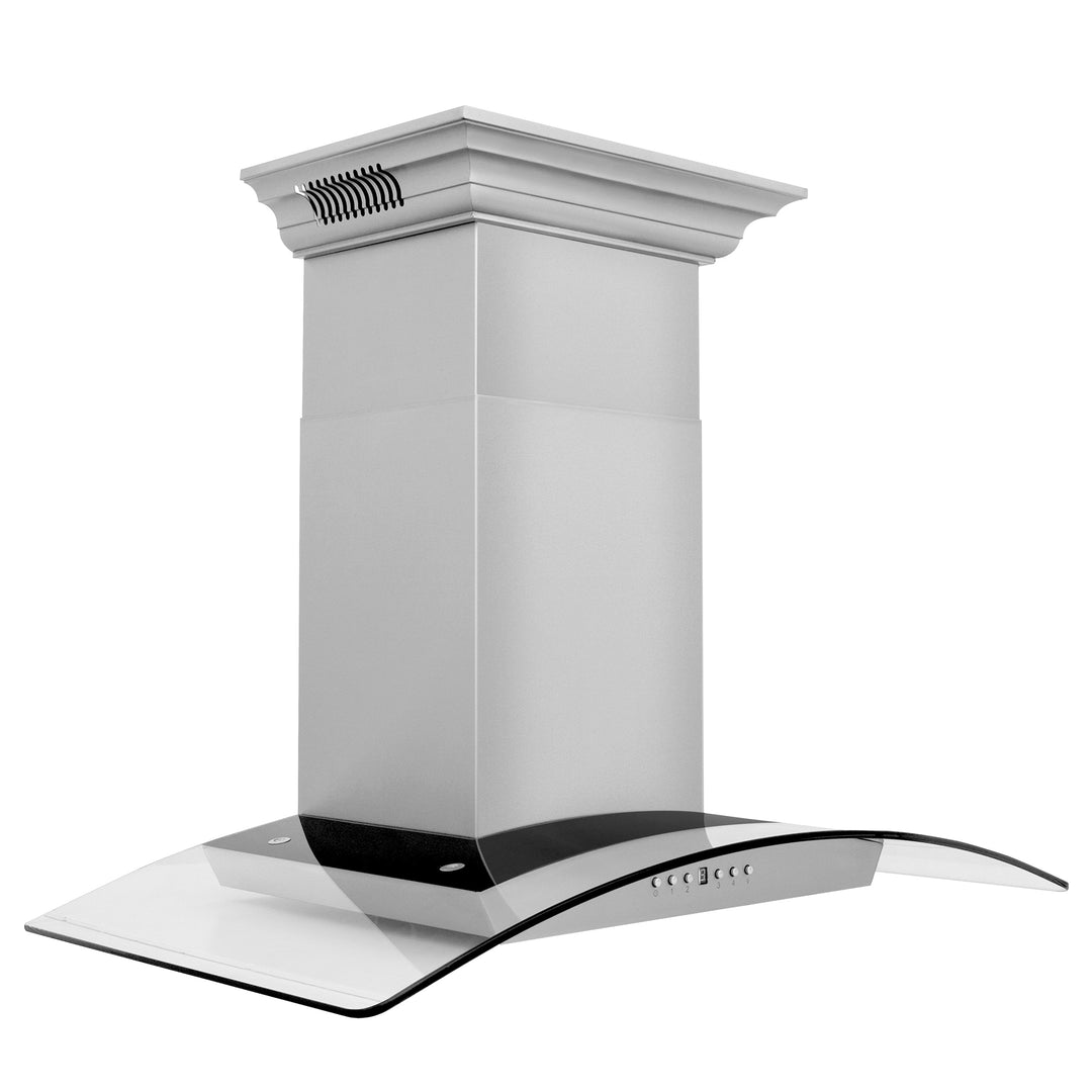 36" ZLINE CrownSoundâ„¢Ducted Vent Wall Mount Range Hood in Stainless Steel with Built-in Bluetooth Speakers (KZCRN-BT-36)