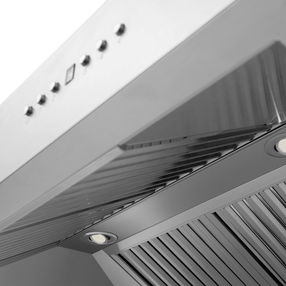 36" ZLINE CrownSoundâ„¢Ducted Vent Wall Mount Range Hood in Stainless Steel with Built-in Bluetooth Speakers (697CRN-BT-36)