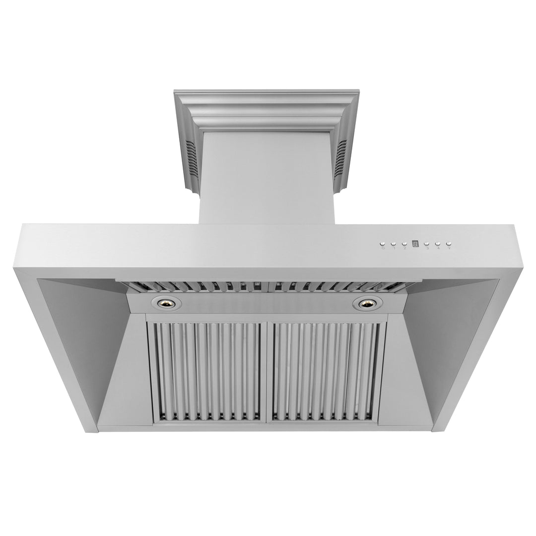 36" ZLINE CrownSoundâ„¢Ducted Vent Wall Mount Range Hood in Stainless Steel with Built-in Bluetooth Speakers (697CRN-BT-36)