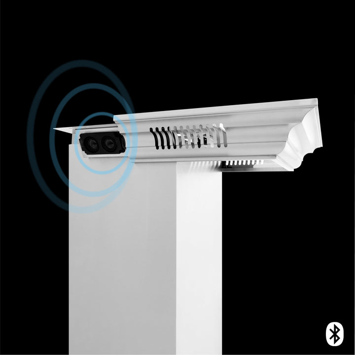 42" ZLINE CrownSoundâ„¢Ducted Vent Wall Mount Range Hood in Stainless Steel with Built-in Bluetooth Speakers (KECRN-BT-42)