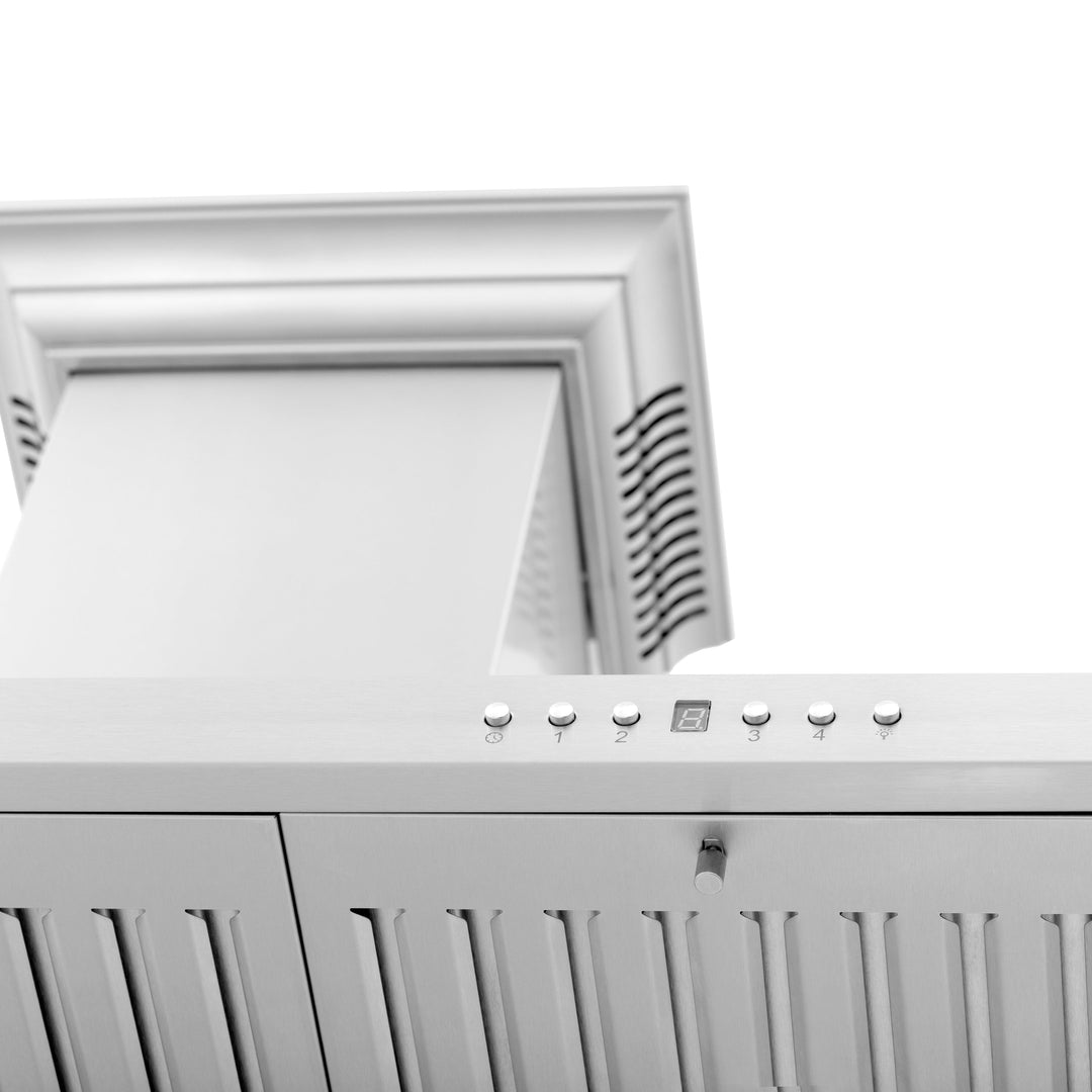 36" ZLINE CrownSoundâ„¢Ducted Vent Wall Mount Range Hood in Stainless Steel with Built-in Bluetooth Speakers (KBCRN-BT-36)