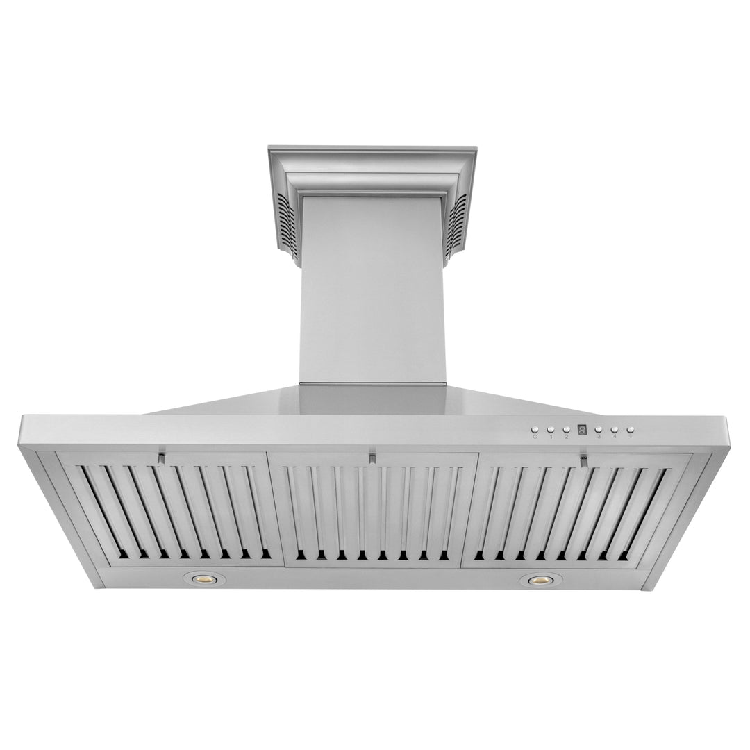 36" ZLINE CrownSoundâ„¢Ducted Vent Wall Mount Range Hood in Stainless Steel with Built-in Bluetooth Speakers (KBCRN-BT-36)