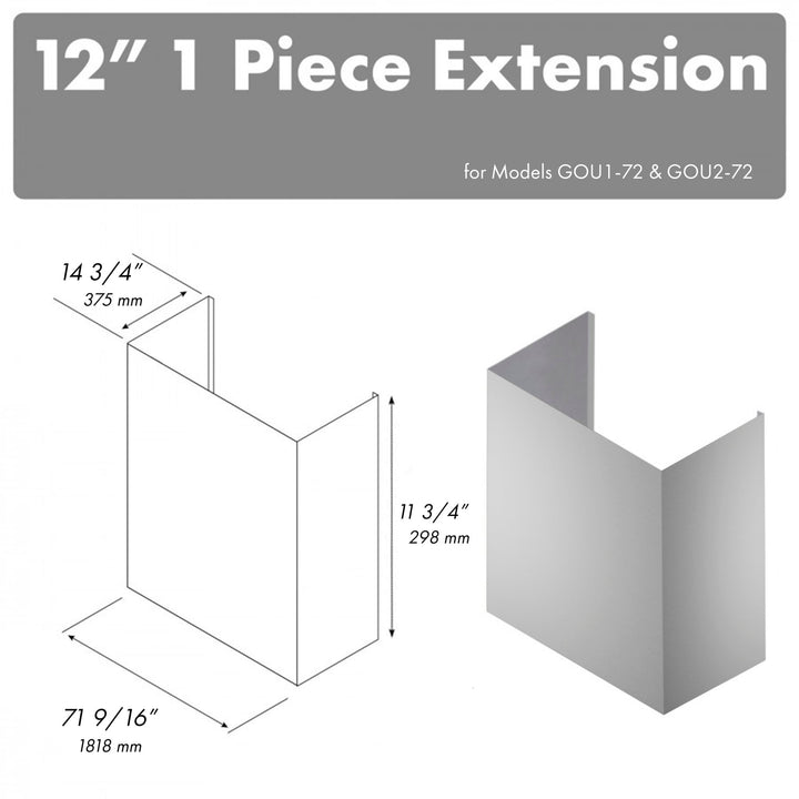 ZLINE 12 in. Chimney Extension for 72 in. Under Cabinet Outdoor Grill Hood (1PEXT-GOU72-12)