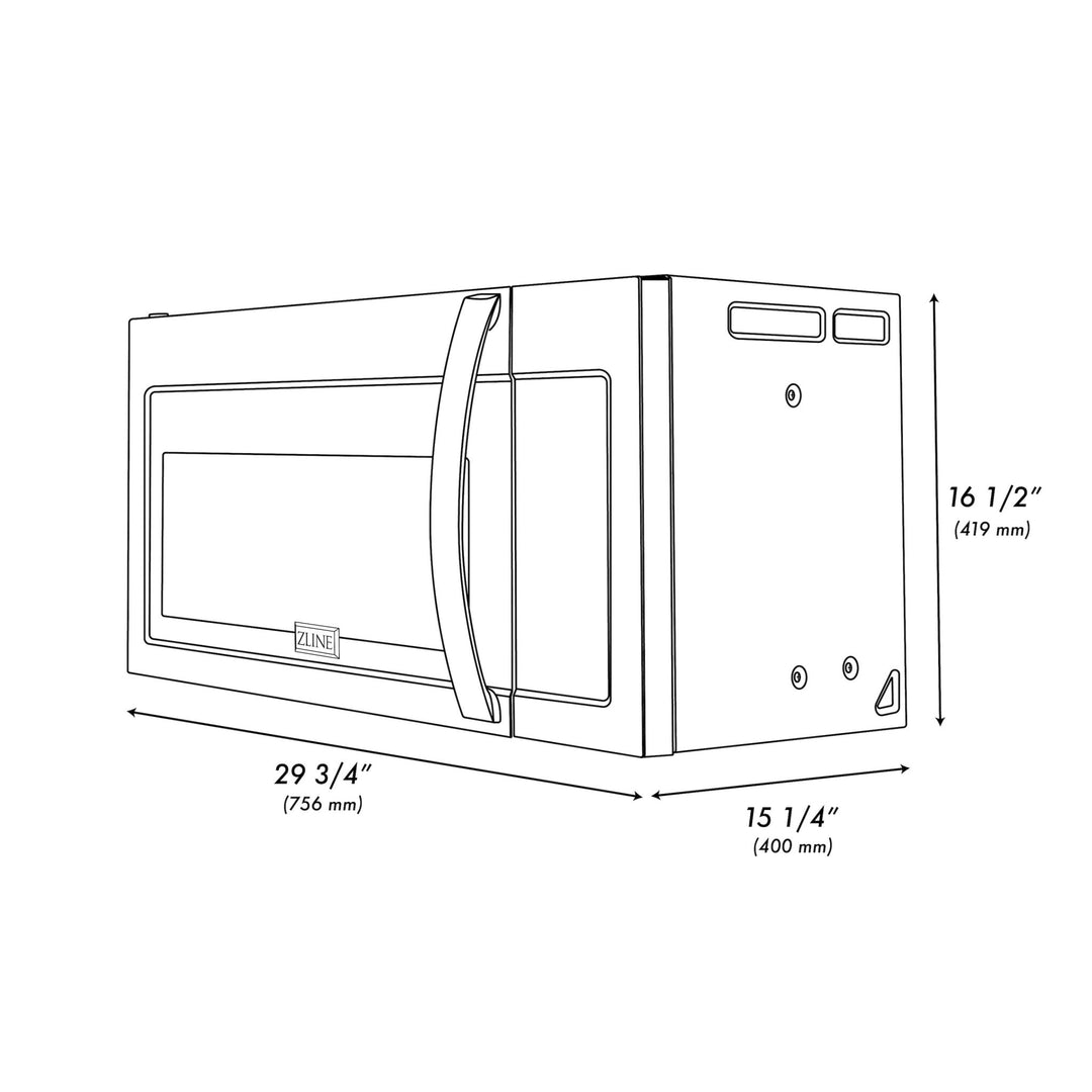 ZLINE 1.5 cu. ft. Over the Range Convection Microwave Oven in Black Stainless Steel with Modern Handle and Sensor Cooking (MWO-OTR-30-BS)