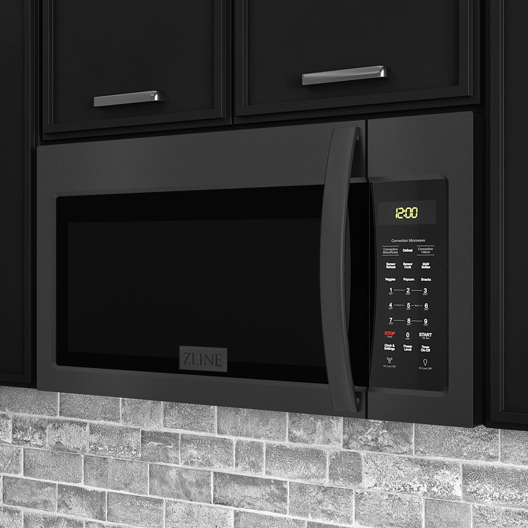 ZLINE 1.5 cu. ft. Over the Range Convection Microwave Oven in Black Stainless Steel with Modern Handle and Sensor Cooking (MWO-OTR-30-BS)