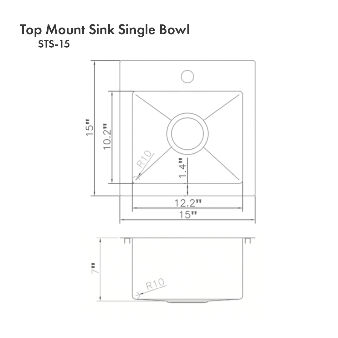 ZLINE 15 in. Donner Topmount Single Bowl Bar Kitchen Sink in Stainless Steel (STS-15)