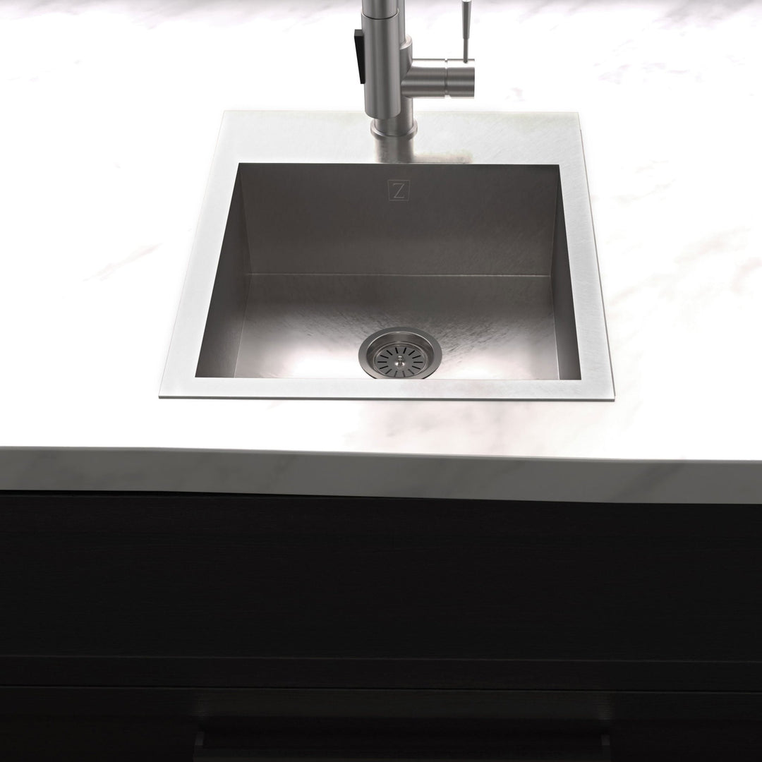 ZLINE 15 in. Donner Topmount Single Bowl Satin Stainless Steel Bar Kitchen Sink (STS-15S)