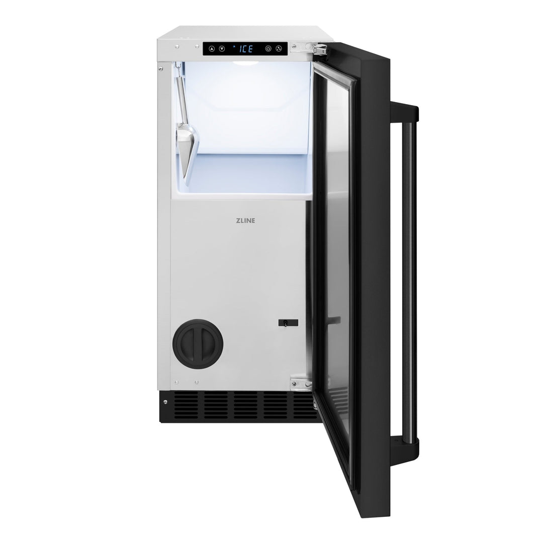 ZLINE 15 in. Touchstone Clear Cube Ice Maker with Drain Pump and Black Stainless Steel Door (ICCD-BS-15)