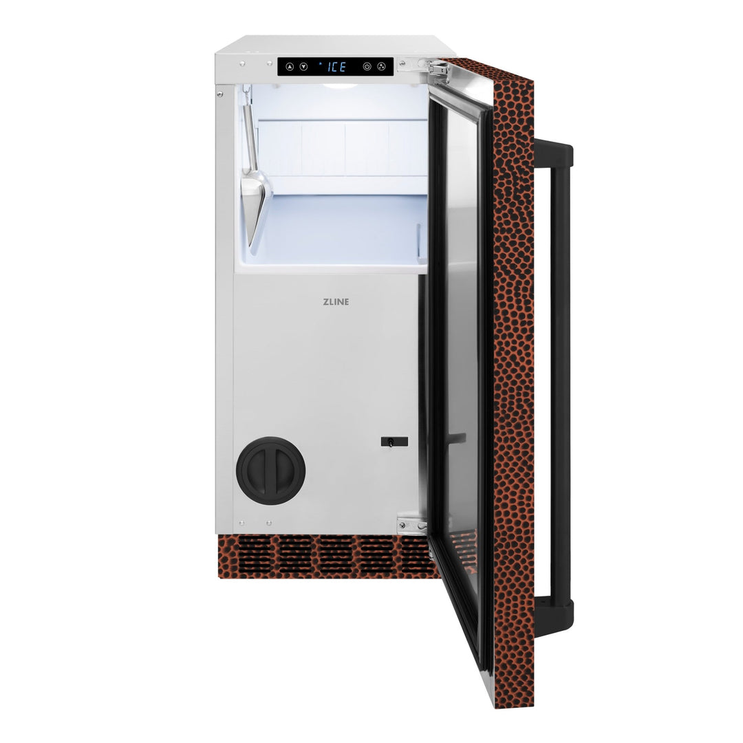 ZLINE 15 in. Touchstone Gourmet Ice Maker with Drain Pump and Hand Hammered Copper Door (IGMD-HH-15)