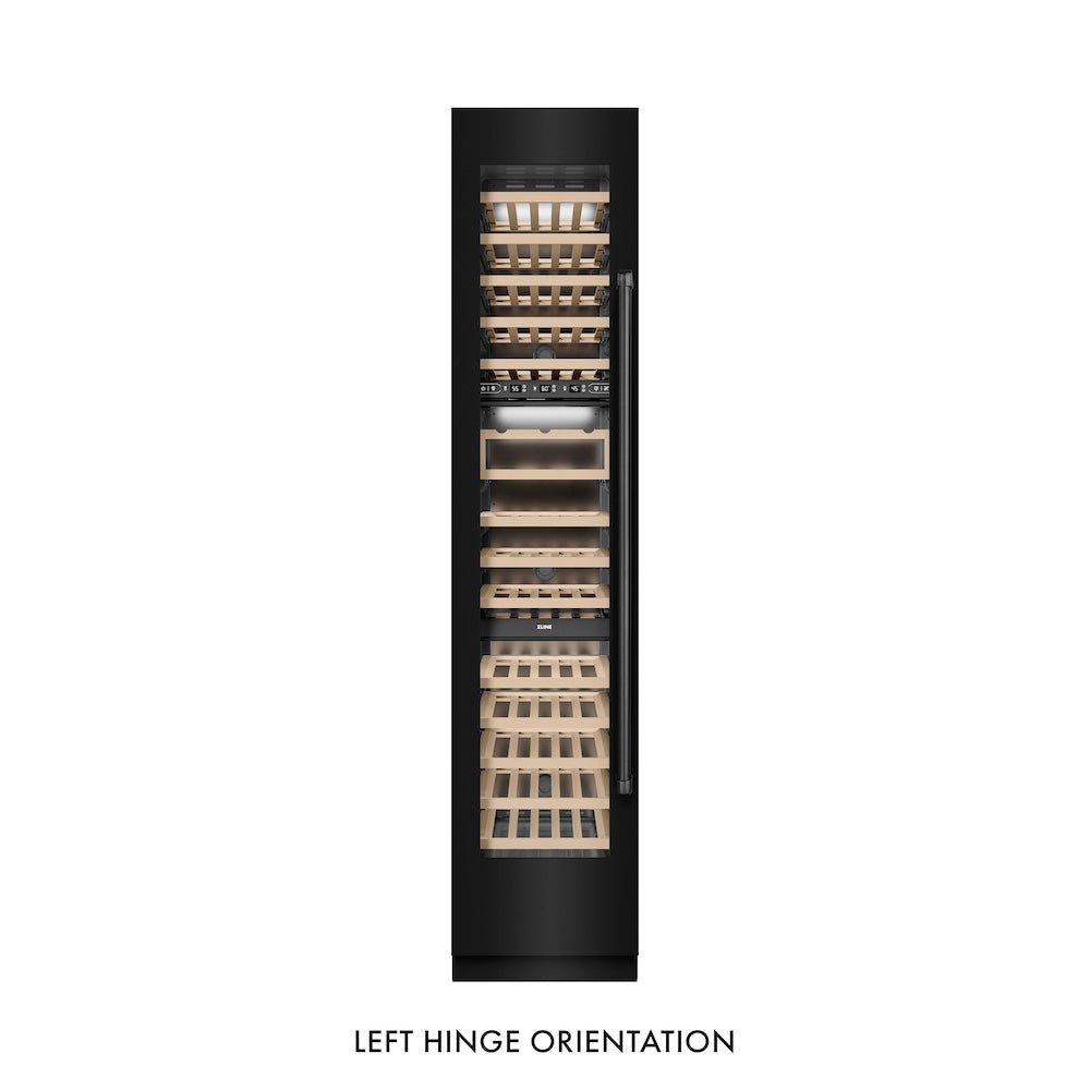 ZLINE 18 in. 9.0 cu. ft. Triple Zone 68 Bottle Left Hinge Column Wine Cooler in Black Stainless Steel (RCWVL-BS-18)
