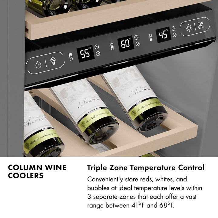 ZLINE 18 in. 9.0 cu. ft. Triple Zone 68 Bottle Right Hinge Column Wine Cooler in Satin Stainless Steel (RCWVR-SN-18)