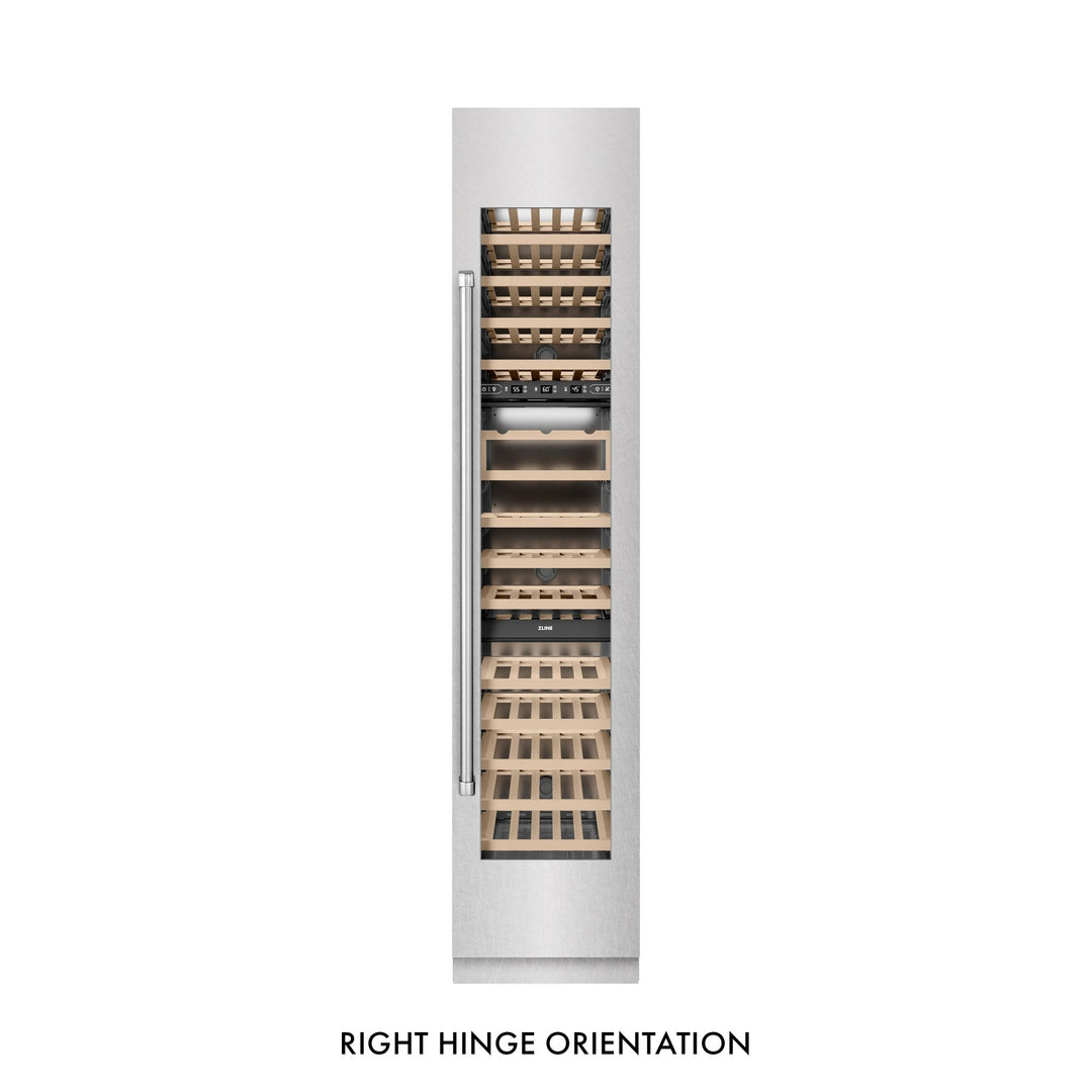 ZLINE 18 in. 9.0 cu. ft. Triple Zone 68 Bottle Right Hinge Column Wine Cooler in Satin Stainless Steel (RCWVR-SN-18)
