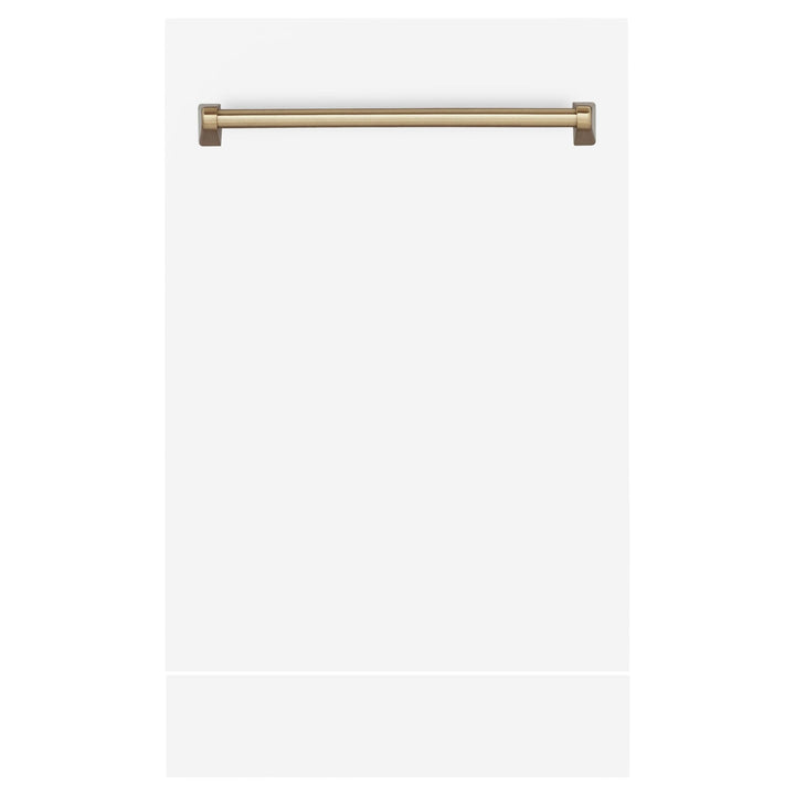 ZLINE 18 in. Autograph Edition Tallac Dishwasher Panel in White Matte with Champagne Bronze Handle (DPVZ-WM-18-CB)