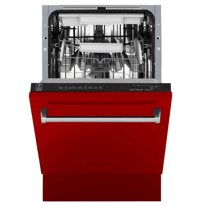ZLINE 18 in. Tallac Series 3rd Rack Top Control Built-In Dishwasher in Red Gloss with Stainless Steel Tub, 51dBa (DWV-RG-18)