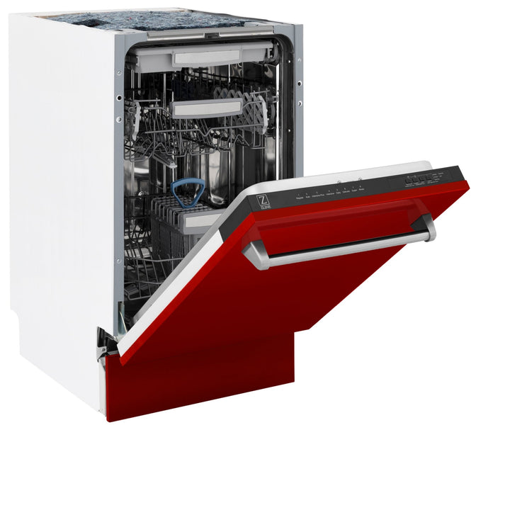 ZLINE 18 in. Tallac Series 3rd Rack Top Control Built-In Dishwasher in Red Gloss with Stainless Steel Tub, 51dBa (DWV-RG-18)