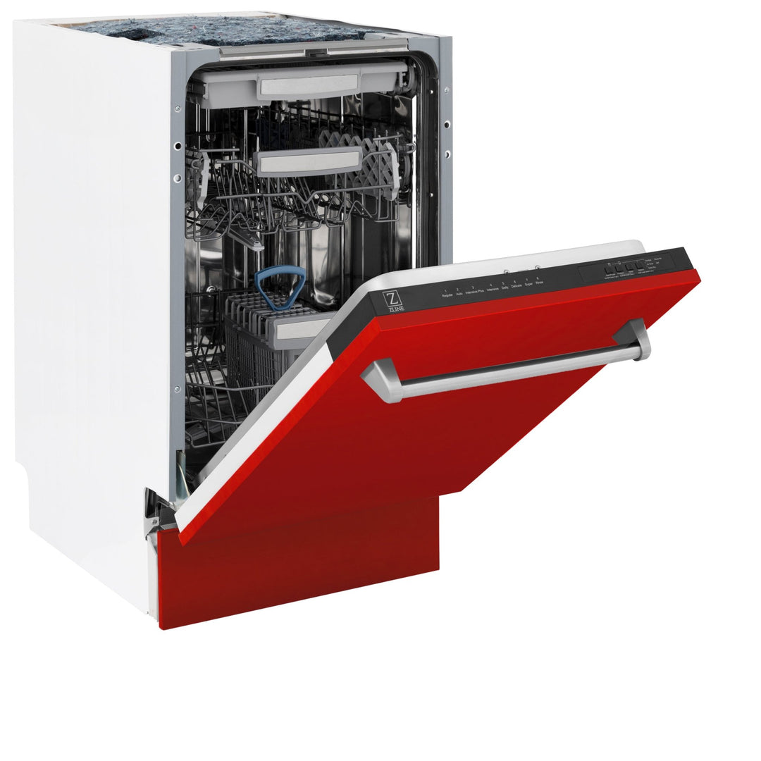 ZLINE 18 in. Tallac Series 3rd Rack Top Control Built-In Dishwasher in Red Matte with Stainless Steel Tub, 51dBa (DWV-RM-18)