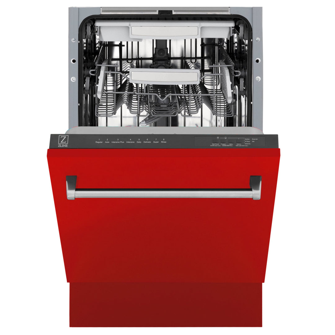 ZLINE 18 in. Tallac Series 3rd Rack Top Control Built-In Dishwasher in Red Matte with Stainless Steel Tub, 51dBa (DWV-RM-18)