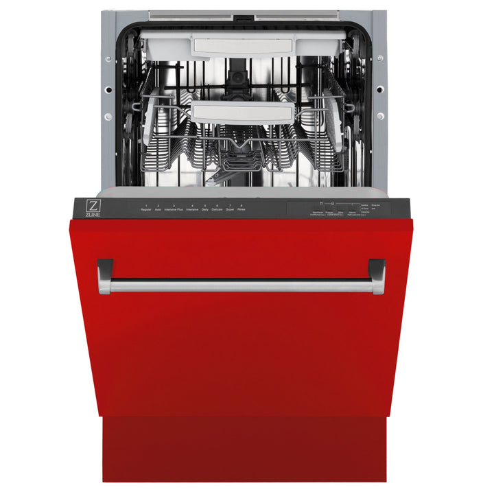 ZLINE 18 in. Tallac Series 3rd Rack Top Control Built-In Dishwasher in Red Matte with Stainless Steel Tub, 51dBa (DWV-RM-18)