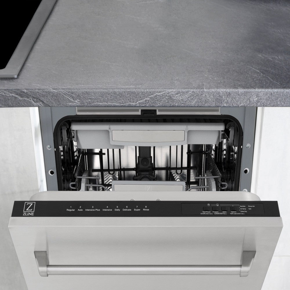 ZLINE 18 in. Tallac Series 3rd Rack Top Control Built-In Dishwasher in Stainless Steel and Traditional Handle, 51dBa (DWV-304-18)