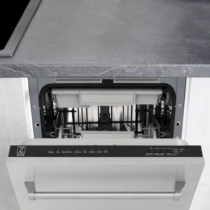 ZLINE 18 in. Tallac Series 3rd Rack Top Control Built-In Dishwasher in Stainless Steel and Traditional Handle, 51dBa (DWV-304-18)