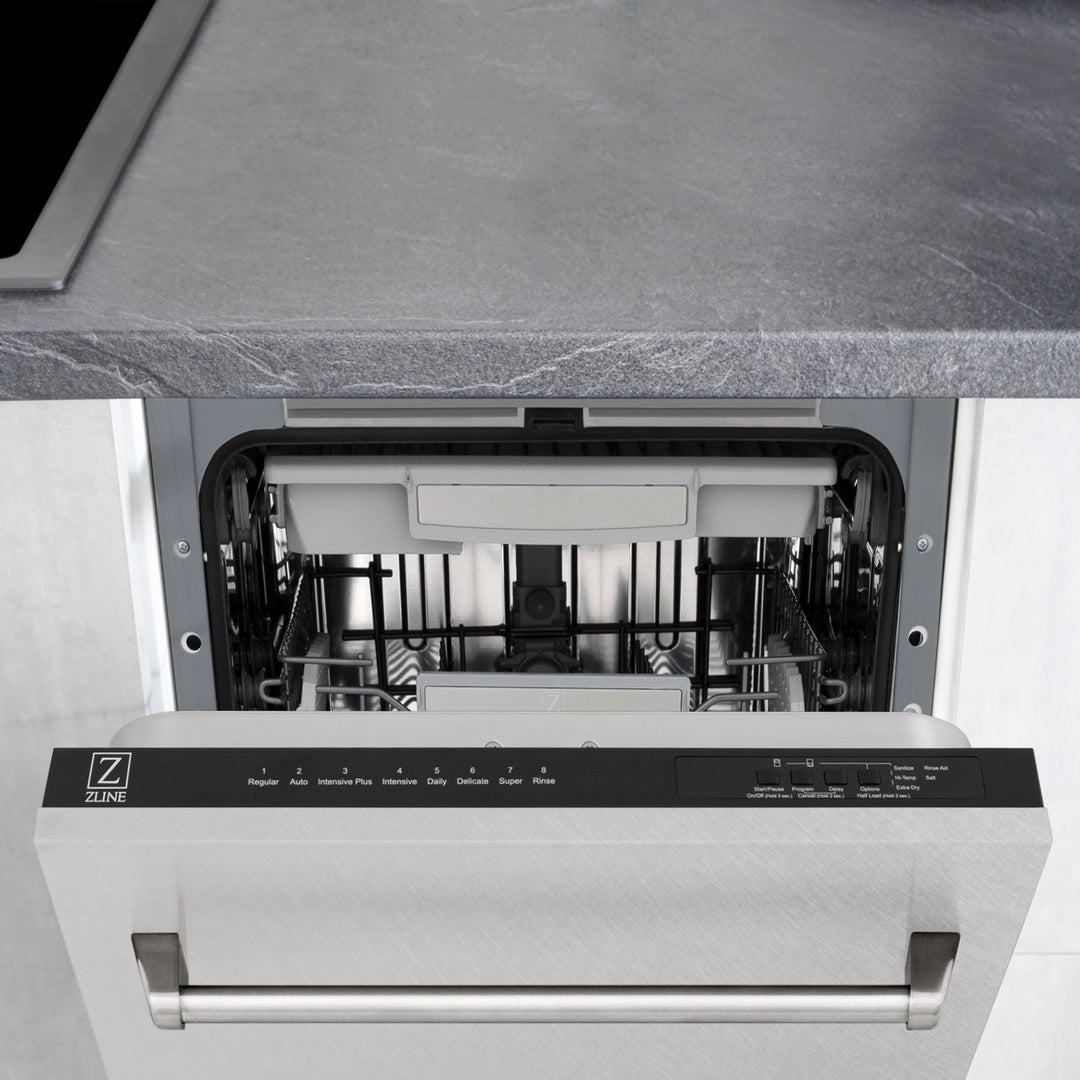 ZLINE 18 in. Tallac Series 3rd Rack Top Control Dishwasher with Satin Stainless Steel Panel and Stainless Steel Tub, 51dBa (DWV-SN-18)