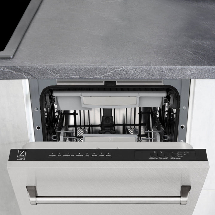 ZLINE 18 in. Tallac Series 3rd Rack Top Control Dishwasher with Satin Stainless Steel Panel and Stainless Steel Tub, 51dBa (DWV-SN-18)